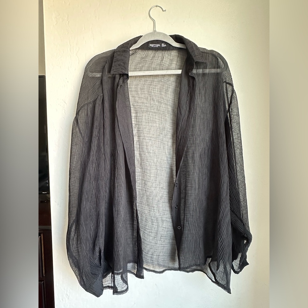 Nasty Gal Sheer Black Shirt Jacket